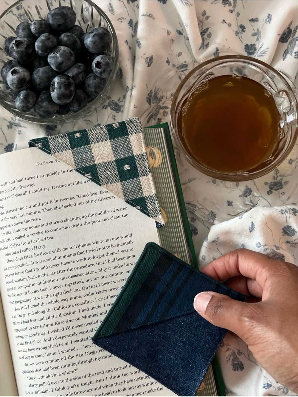 Handmade Fabric Corner Bookmarks Set of 2 Plaid Gingham Cottagecore